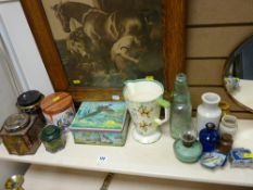 Vintage glass and earthenware items, Grindley jug, advertising tins