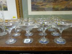 Two sets of six Babycham glasses