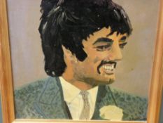 I PRITCHARD oil on board - 1970's portrait of George Best, 36 x 36 cms
