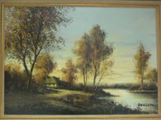 FOULON oil on canvas - riverside scene, 48 x 68 cms