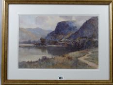 WARREN WILLIAMS ARCA early signature watercolour - Snowdonia river scene with chapel and cottages,