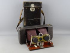 A BLAIR CAMERA CO EASTMAN KODAK STEREO HAWKEYE MODEL IV CAMERA and leather carry case