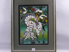 TANZANIAN TINGA TINGA SCHOOL oil - colourful depiction of two long necked black and white animals