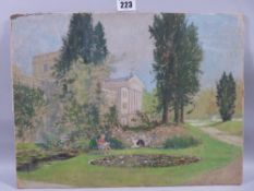 MOSS WILLIAMS watercolour, unframed - lady seated on a deckchair in the grounds of Plas