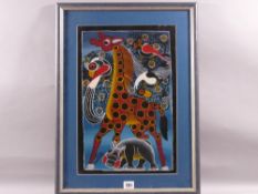 TANZANIAN TINGA TINGA SCHOOL acrylic - study of a giraffe like animal with a baby hippopotamus and