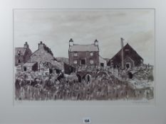 SIR KYFFIN WILLIAMS RA limited edition (5/100) colourwash print - Anglesey farmstead with ponies