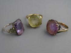 THREE QUARTZ/CITRINE DRESS RINGS
