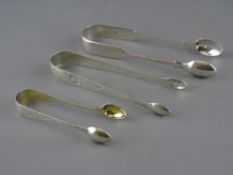 THREE SETS OF ANTIQUE SILVER SUGAR TONGS including a George III pair, maker Thomas Evans, 1780, a
