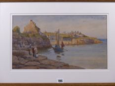 WARREN WILLIAMS ARCA watercolour - Anglesey (?) coastal harbour scene with numerous figures of