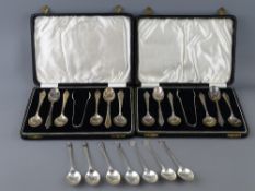 A CASED SET OF SIX SILVER COFFEE SPOONS with sugar tongs, 3.5 troy ozs, Birmingham 1940, a similar