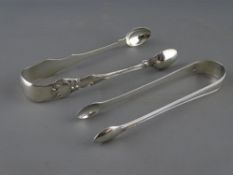 TWO SETS OF ANTIQUE SILVER SUGAR TONGS, Exeter 1861, maker Phillip Osment, the other George III,