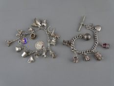 TWO SILVER CHARM BRACELETS, twenty four charms in all including some opening examples, 2.4 troy