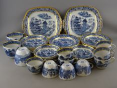 A FORTY TWO PIECE DAVENPORT STONE CHINA WILLOW PATTERN PART TEASET comprising three breakfast size