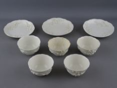 BOW PORCELAIN BLANC DE CHINE CIRCA 1750 GROUP OF FIVE TEA BOWLS & FOUR SAUCERS, all with scalloped