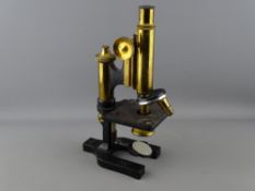 W WATSON & SONS LTD, LONDON JAPANNED BLACK & BRASS MICROSCOPE, no. 24652, stamped 'R B G Kew', 30