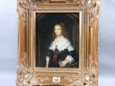 J ALLEN contemporary gilt framed oil on board - possibly Mary Queen of Scots, signed, 24.5 x 19.25
