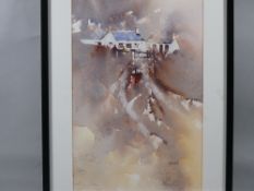 JOHN MORRIS (of Mold) watercolour - two Welsh cottages with figures chatting by a gate, signed, 39 x