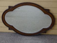 A GOOD SHAPED MAHOGANY FRAMED BEVELLED EDGED WALL MIRROR, 91 x 61 cms