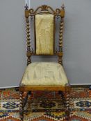 A VICTORIAN CHILD'S ROSEWOOD SIDE CHAIR with pierced crest and turned finials, block and twist