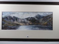 ALED PRICHARD JONES pastel - dramatic scene of Llyn Llydaw and Snowdon, initialled, 27 x 74 cms