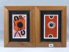 REBECCA WALKER pair of oil dotwork Aboriginal studies, signed verso, each approximately 15.5 x 8.5