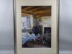KEITH ANDREW limited edition (63/750) print - interior kitchen scene with cat warming by a fire,