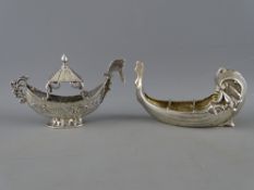 TWO SILVER ORNAMENTAL GONDOLAS, one possibly Charles Horner, Chester, circa 1900, marks rubbed,