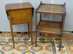 A LINE INLAID TWIN FLAP MAHOGANY SINGLE DOOR NIGHT STAND and an earlier mahogany two tier side