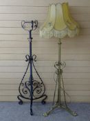 TWO VICTORIAN TELESCOPIC LAMP STANDS to include a brass example converted to electric with a vintage