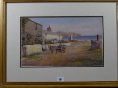 WARREN WILLIAMS ARCA watercolour - cottage at Cemaes Bay, Anglesey with yachts on the shore and
