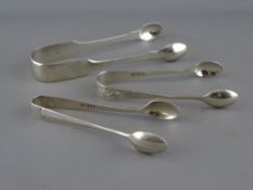THREE SETS OF SILVER SUGAR TONGS, London 1828, maker Richard Britton, London 1906 and a rat tail