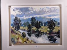 EDWIN (ED) FORREST oil on canvas - fine river Conwy scene with figures walking near the bank, signed