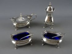 A FOUR PIECE CHESTER SILVER CRUET SET, maker David & George Edward, 1917 with two salt and one