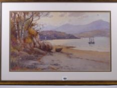 WARREN WILLIAMS ARCA watercolour - River Conwy near Maenan with sailing boats and figures, signed,