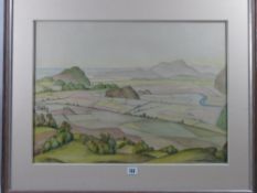 MERYL WATTS watercolour - expansive landscape and coastal scene near Cardigan Bay, signed, 43 x 59