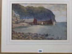 ENGLISH SCHOOL, MANNER OF WARREN WILLIAMS ARCA watercolour - harbour scene with buildings and boats,