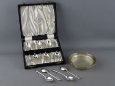 QUANTITY OF SILVER TEASPOONS & A BUTTER DISH WITH GLASS LINER, to include a cased set of six with