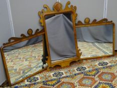 A REPRODUCTION WALNUT GEORGIAN STYLE WALL MIRROR and a pair of similarly styled rectangular wall