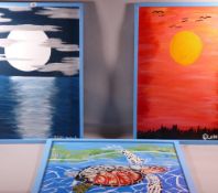 PAPUA NEW GUINEA SCHOOL oils on board, a pair - 1. Sunset scene and 2. Moonlight scene, each 78 x 55