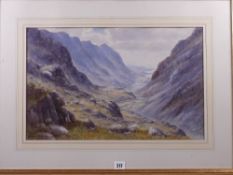 WARREN WILLIAMS ARCA watercolour - expansive view looking down the Llanberis Pass towards the