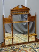 A CIRCA 1900 MAHOGANY OVERMANTEL MIRROR having four bevelled edge mirrors and four shelves,