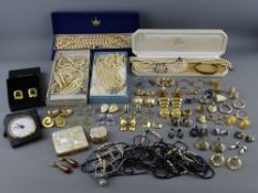 A LARGE PARCEL OF SIMULATED PEARL NECKLACES and yellow metal and nine carat gold earrings etc