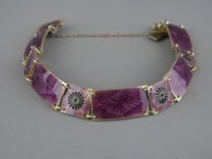 A SCANDINAVIAN SILVER & GUILLOCHE ENAMEL BRACELET, Norway 925 marks, circa 1950 (some damage