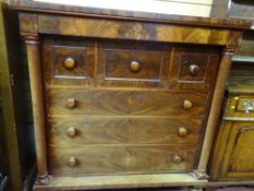 A VICTORIAN MAHOGANY CHEST OF DRAWERS with secret top drawer over three hat and three long