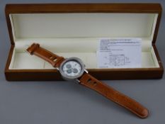 A GEMS FIFTY DIAMOND CHRONOGRAPH GENT'S WRISTWATCH with leather strap, in original box, apparently