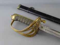 AN EARLY 20th CENTURY OFFICER'S SWORD & SCABBARD, the handle of brass wirework and shagreen with a