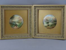 A PAIR OF HAND PAINTED PORCELAIN PARAGON CHINA CIRCULAR PLAQUES, signed F Micklewright, titled to
