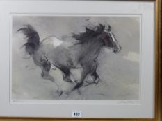 WILLIAM SELWYN limited edition (267/500) print - galloping horse, signed in pencil, 29 x 43 cms