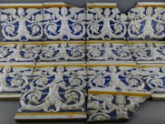 A MINTONS POTTERY TILE FRIEZE OF NINE TILES, two shards and three similar tiles, the latter probably