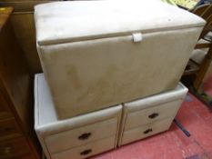 Double divan bed base with mattress topper, suede double headboard, matching lidded blanket box